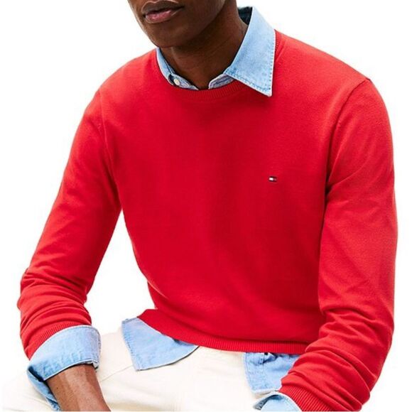 Tommy Hilfiger Essentials Cotton Crewneck Sweater Red Medium NWT IN PKG - Picture 3 of 9